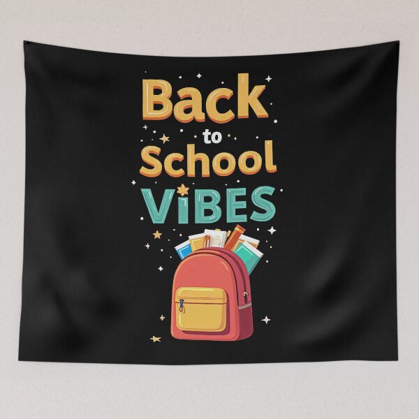 Item preview, Back to School Vibes Illustration with Colorful Backpack Books Stationery Stars Positive Learning Motivation Education Artwork Design designed and sold by Mimoshi ⭐⭐⭐⭐⭐.