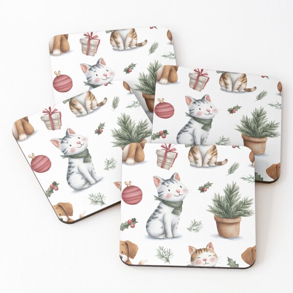 Item preview, Cute Cats and Dogs in Holiday Scarves with Gifts and Ornaments designed and sold by argenta75.
