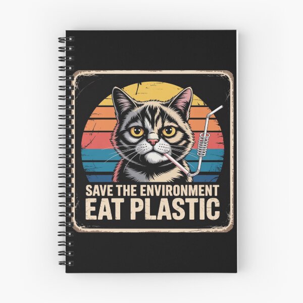 Item preview, Funny Retro Cat Meme "Save The Environment Eat Plastic" – Vintage Sarcastic Eco Humor Design designed and sold by NO-STUDIO.