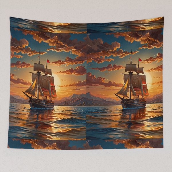 Item preview, Paper Quilling Ship at Sunset – Impressionist Style 3D Layered Papercraft Ocean Art designed and sold by ColorSplash123.