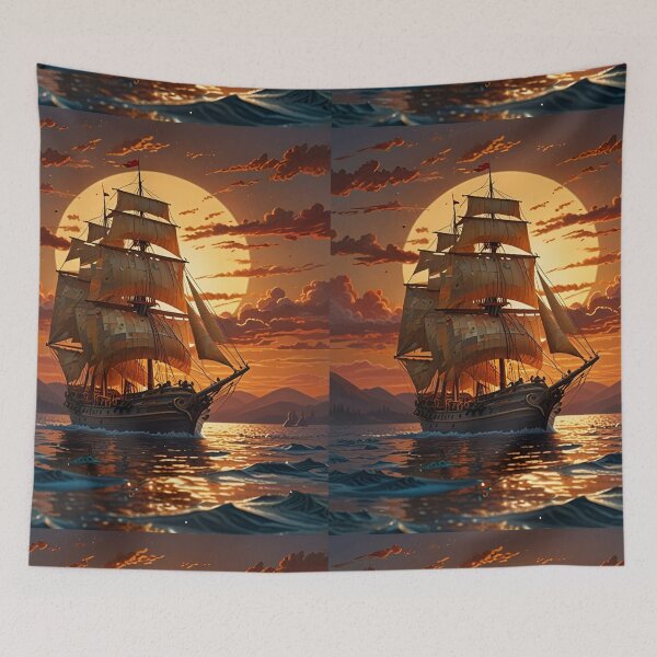 Item preview, Paper Quilling Ship at Sunset – Impressionist Style 3D Layered Papercraft Ocean Art designed and sold by ColorSplash123.