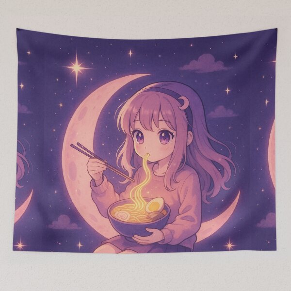 Item preview, Anime Girl Eating Ramen on the Moon designed and sold by Zenvo.