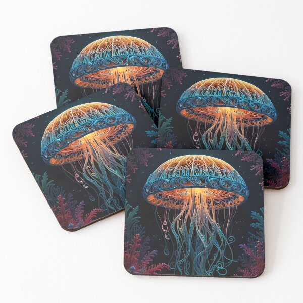 Item preview, Neon Jellyfish Cosmic Ocean – Paper Quilling Style 3D Papercraft Fantasy Art designed and sold by ColorSplash123.