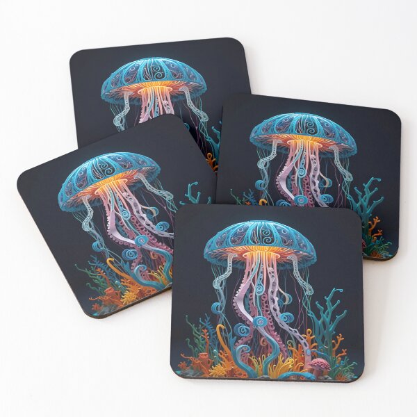 Item preview, Neon Jellyfish Cosmic Ocean – Paper Quilling Style 3D Papercraft Fantasy Art designed and sold by ColorSplash123.