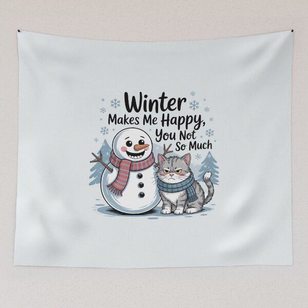 Item preview, Winter Makes Me Happy – Funny Snowman & Cat Design designed and sold by Jollys-ArtShop.