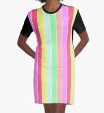 Pastel Rainbow Sorbet Deck Chair Stripes Graphic T-Shirt Dress