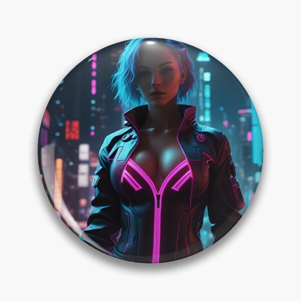 Item preview, Cyberwave Sentinel: Blue-Haired Futuristic Warrior Amid Neon Skyscrapers designed and sold by artmanikin.