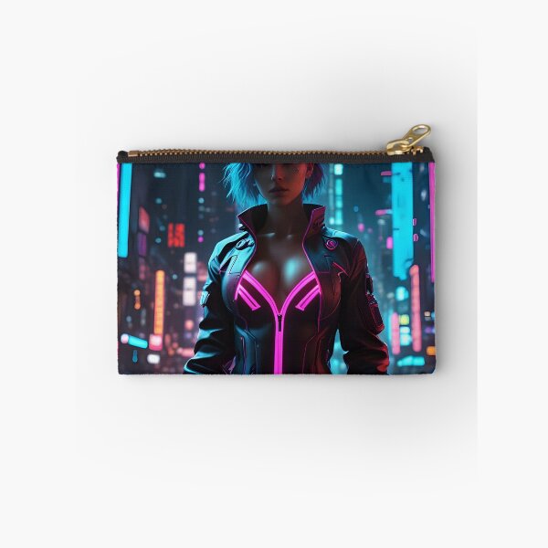 Item preview, Cyberwave Sentinel: Blue-Haired Futuristic Warrior Amid Neon Skyscrapers designed and sold by artmanikin.