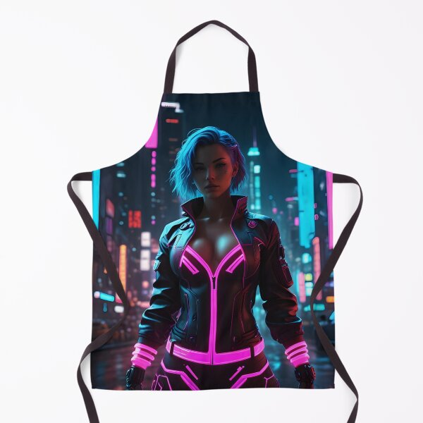 Item preview, Cyberwave Sentinel: Blue-Haired Futuristic Warrior Amid Neon Skyscrapers designed and sold by artmanikin.