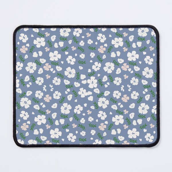 Item preview, “Seamless Floral Pattern – White & Pink Flowers on Blue Background” designed and sold by Daydreamstudio96.