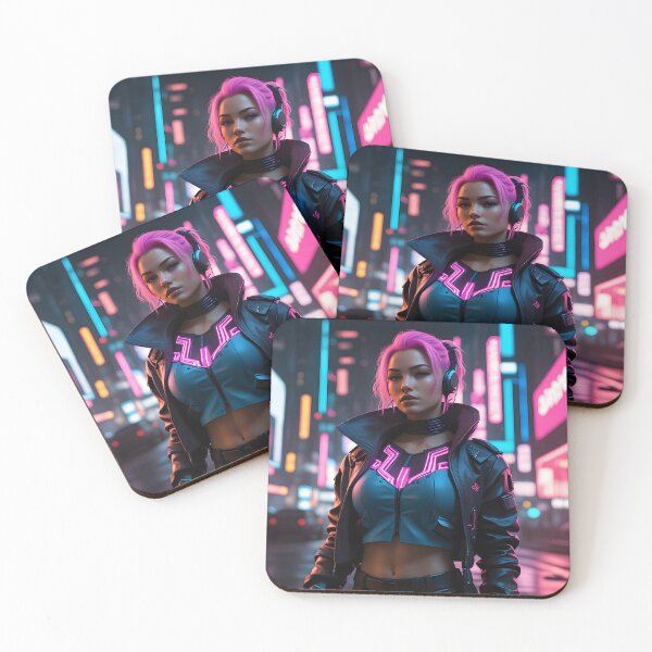 Item preview, Neon Night Hacker: Pink-Haired Cyberpunk Vixen in Dystopian City designed and sold by artmanikin.