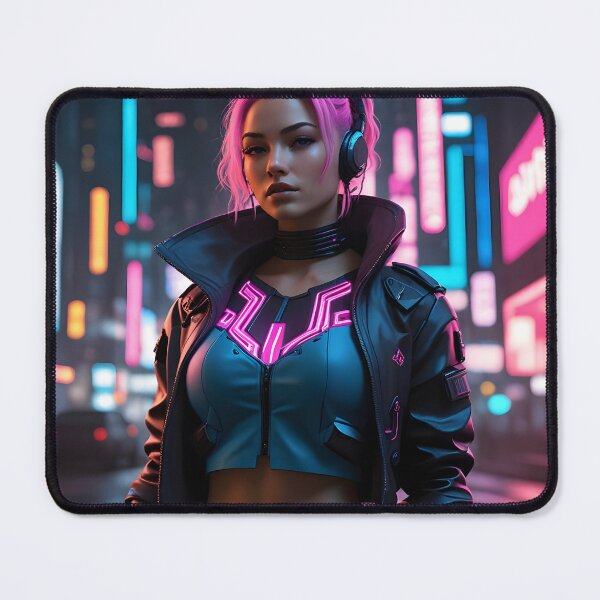 Item preview, Neon Night Hacker: Pink-Haired Cyberpunk Vixen in Dystopian City designed and sold by artmanikin.