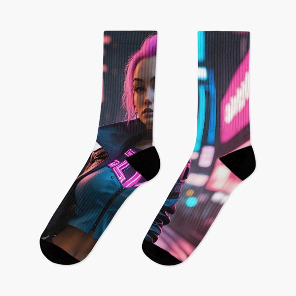 Item preview, Neon Night Hacker: Pink-Haired Cyberpunk Vixen in Dystopian City designed and sold by artmanikin.