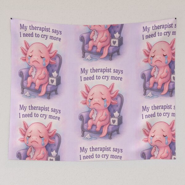 Item preview, My Therapist Says I Need to Cry More” Cute Crying Axolotl Shirt – Pastel Soft Girl Aesthetic for Sad Girls & Feelers designed and sold by ReyDeLaCalle.