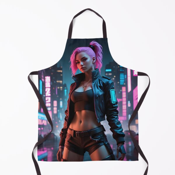 Item preview, Dystopian Rebel: Pink Ponytail Cyberpunk Babe in Neon Streets designed and sold by artmanikin.