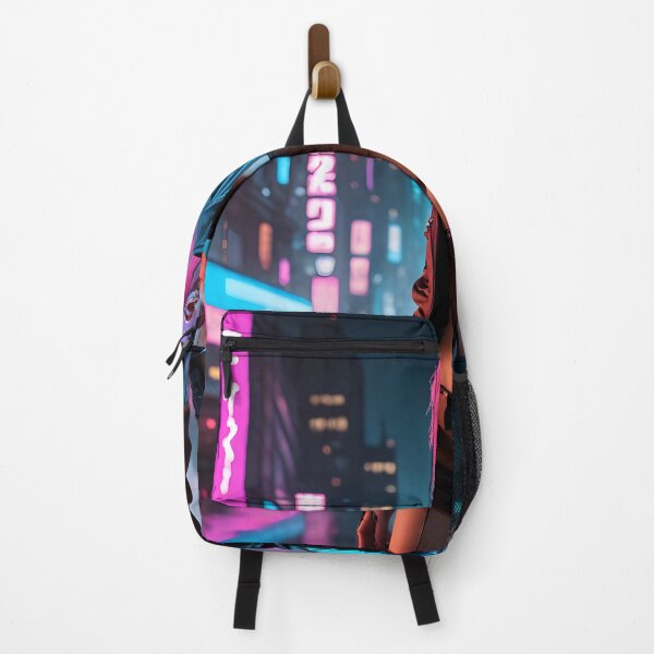 Item preview, Dystopian Rebel: Pink Ponytail Cyberpunk Babe in Neon Streets designed and sold by artmanikin.