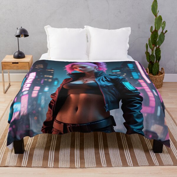 Item preview, Dystopian Rebel: Pink Ponytail Cyberpunk Babe in Neon Streets designed and sold by artmanikin.