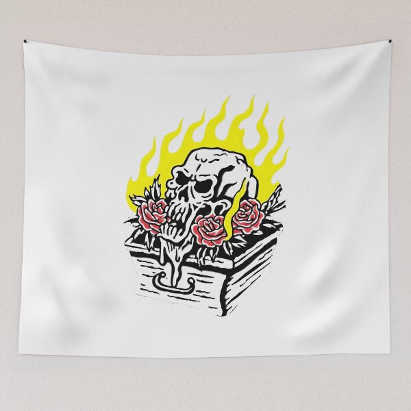 Artikelvorschau, Flammender Totenkopf & Rosen Sticker entworfen und verkauft von BubbleDream Art .