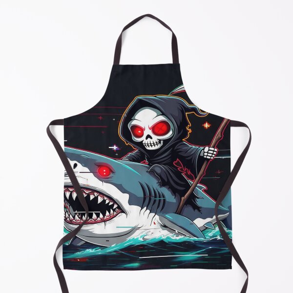 Item preview, Chibi Grim Reaper Riding Glitch Shark – Retro VHS Horror Cute Aesthetic Sticker designed and sold by ChibiChaoss.