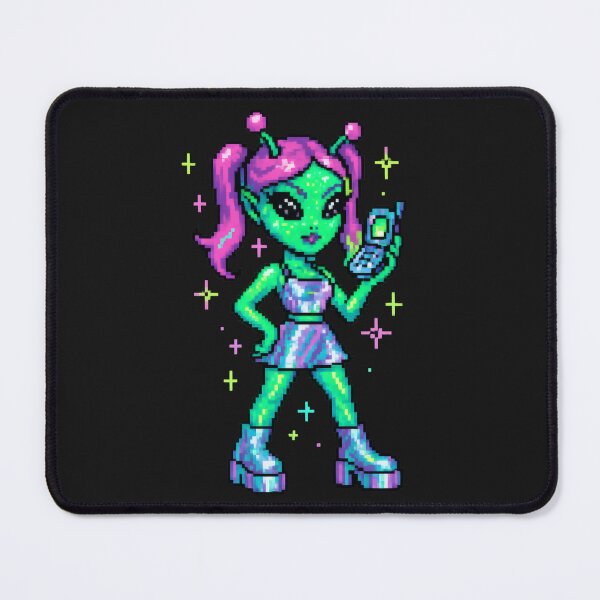 Item preview, Y2K Alien Girl – Neon Chrome Pixel Art Aesthetic designed and sold by AwesomeBeyondLimits.
