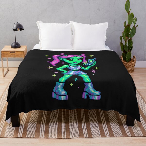 Item preview, Y2K Alien Girl – Neon Chrome Pixel Art Aesthetic designed and sold by AwesomeBeyondLimits.