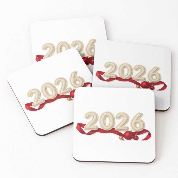 Item preview, New year 2026 with red ribbon and ornaments on transparent background, AI Generated designed and sold by dvoevnore.