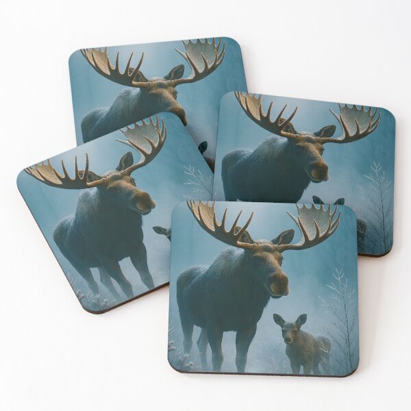 Item preview, A majestic moose with cub in an icy landscape designed and sold by BreakingWorse.