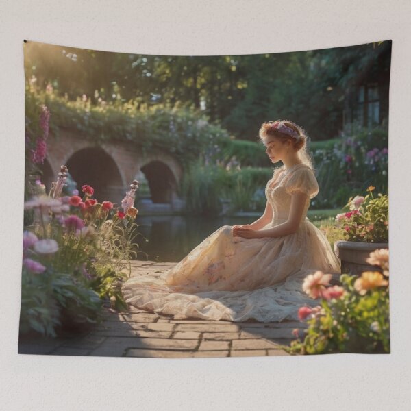 Aperçu de l'œuvre Serenity in the Garden: Victorian Woman by the Pond créée et vendue par BlareBlare.