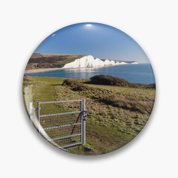 Item preview, A gate leads to the Seven Sisters White cliffs at Cuckmere Haven in East Sussex England UK designed and sold by John Gilham - Landscape Photography.