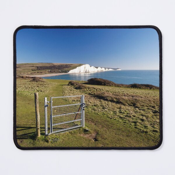 Item preview, A gate leads to the Seven Sisters White cliffs at Cuckmere Haven in East Sussex England UK designed and sold by John Gilham - Landscape Photography.