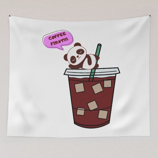 Item preview, Coffee First Panda – Cute Iced Coffee Lover Design designed and sold by MiraDesignCo.