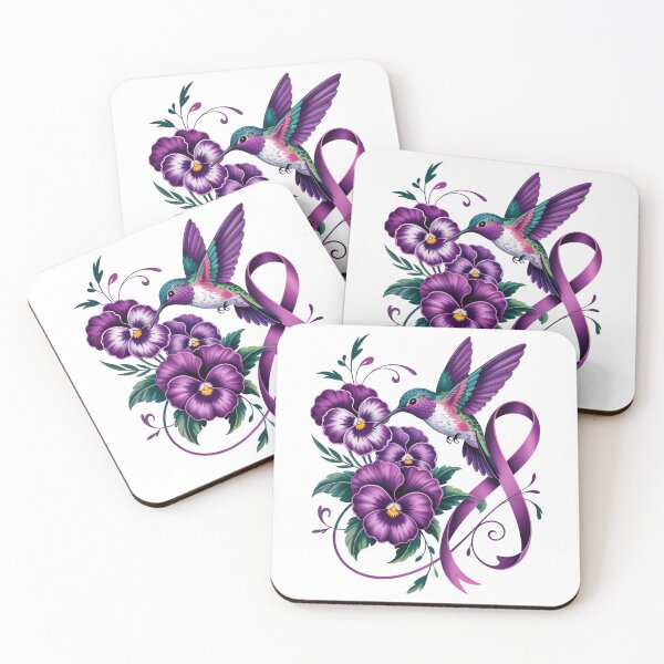 Item preview, Hummingbird Holding Purple Ribbon Alzheimer Awareness designed and sold by Sunset4Bones.