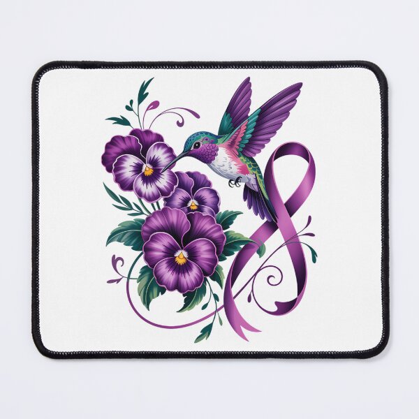 Item preview, Hummingbird Holding Purple Ribbon Alzheimer Awareness designed and sold by Sunset4Bones.