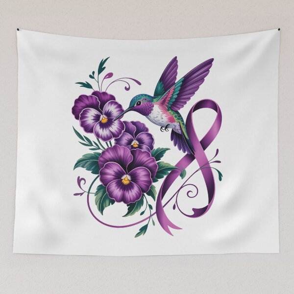 Item preview, Hummingbird Holding Purple Ribbon Alzheimer Awareness designed and sold by Sunset4Bones.
