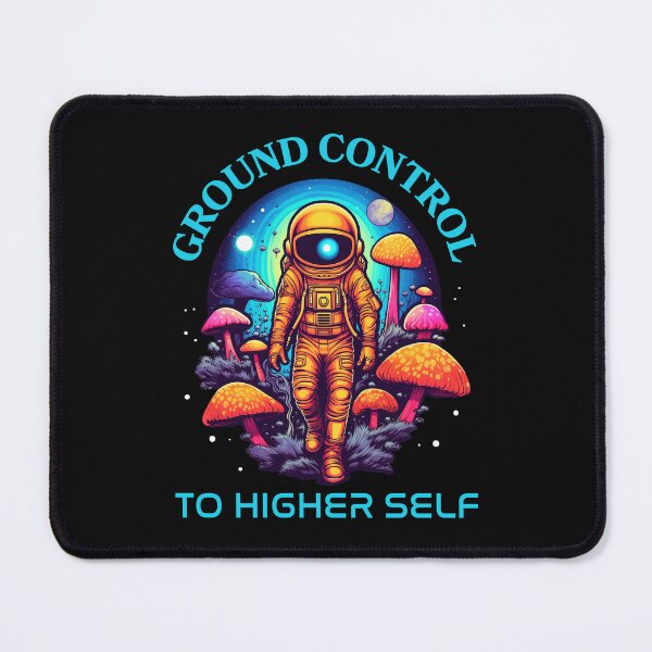 Item preview, Ground Control to Higher Self Spiritual Astronaut with Neon Mushrooms designed and sold by VisualAwakeningArt.