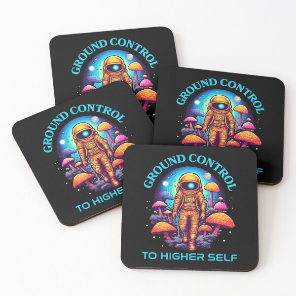 Item preview, Ground Control to Higher Self Spiritual Astronaut with Neon Mushrooms designed and sold by VisualAwakeningArt.