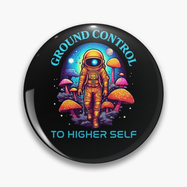 Item preview, Ground Control to Higher Self Spiritual Astronaut with Neon Mushrooms designed and sold by VisualAwakeningArt.