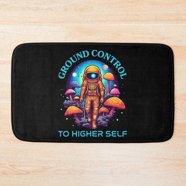 Item preview, Ground Control to Higher Self Spiritual Astronaut with Neon Mushrooms designed and sold by VisualAwakeningArt.