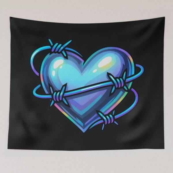 Item preview, Chrome Heart with Neon Barbed Wire – Y2K Cyberpunk Pixel Art designed and sold by AwesomeBeyondLimits.