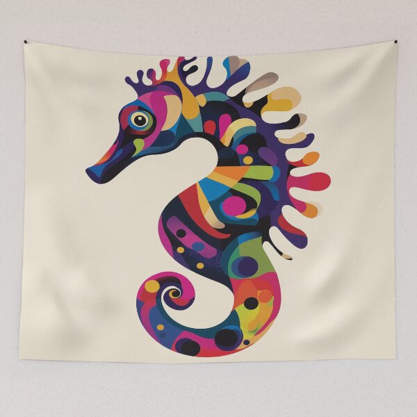 Item preview, A vibrant digital design of a seahorse with colorful patterns. designed and sold by HEMRO.