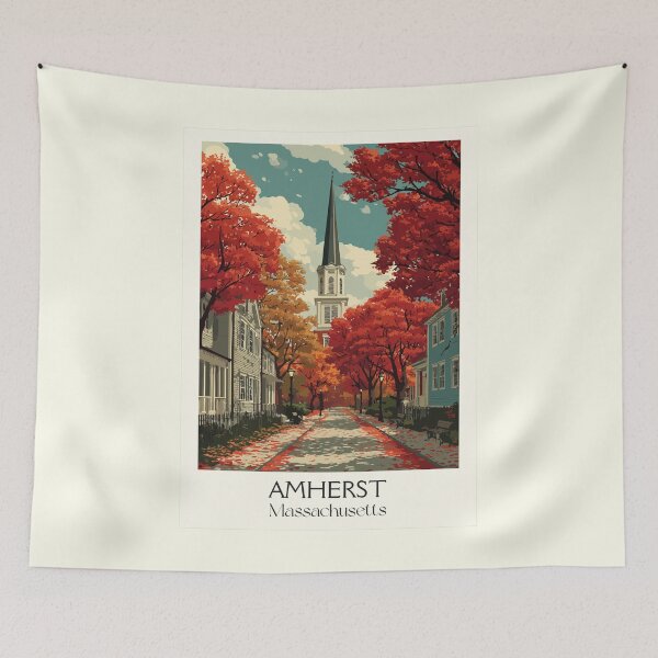 Item preview, Amherst Massachusetts Vintage Travel Poster | New England Fall Art designed and sold by TuncGK.