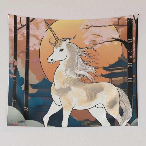 Item preview, Golden Kirin in Bamboo Forest – Edo Period Fantasy Print designed and sold by Vandy Fullam.
