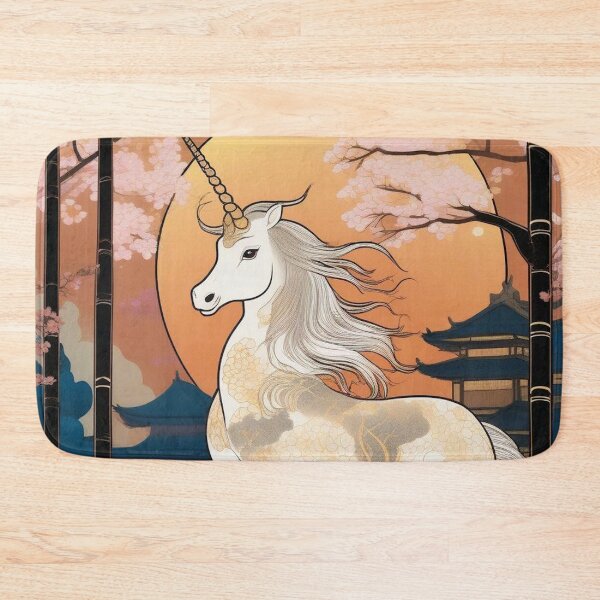 Item preview, Golden Kirin in Bamboo Forest – Edo Period Fantasy Print designed and sold by Vandy Fullam.