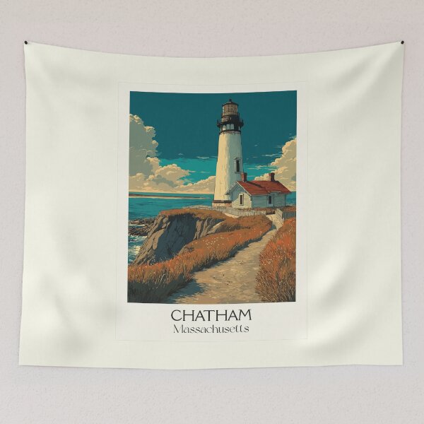 Item preview, Chatham Massachusetts Vintage Travel Poster | Cape Cod Lighthouse Art designed and sold by TuncGK.