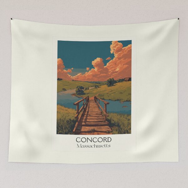 Item preview, Concord Massachusetts Vintage Travel Poster | Historic Bridge Art designed and sold by TuncGK.