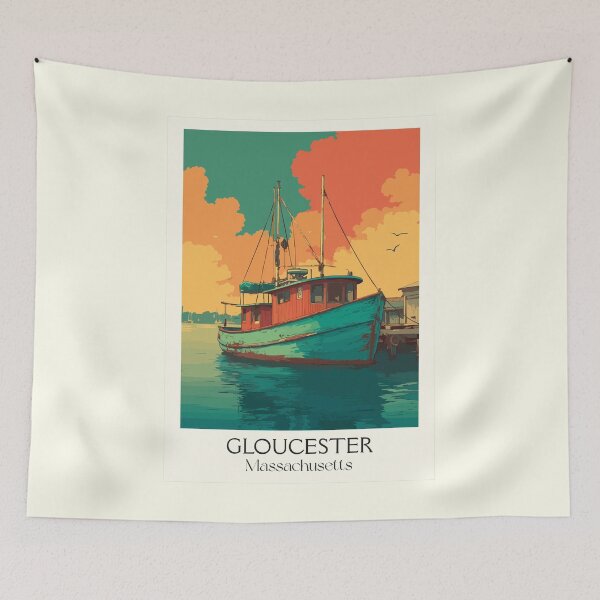 Item preview, Gloucester Massachusetts Vintage Travel Poster | Fishing Harbor Art designed and sold by TuncGK.