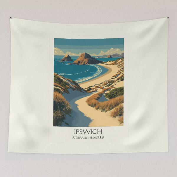 Item preview, Ipswich Massachusetts Vintage Travel Poster | Crane Beach Art designed and sold by TuncGK.