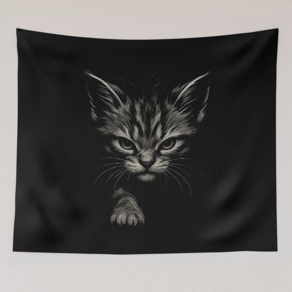 Item preview, Fierce Kitten – Bold Monochrome Cat Art designed and sold by LuminShadowArt.