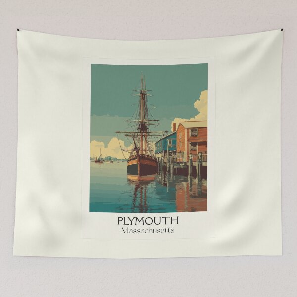 Item preview, Plymouth Massachusetts Vintage Travel Poster | Historic Harbor Art designed and sold by TuncGK.
