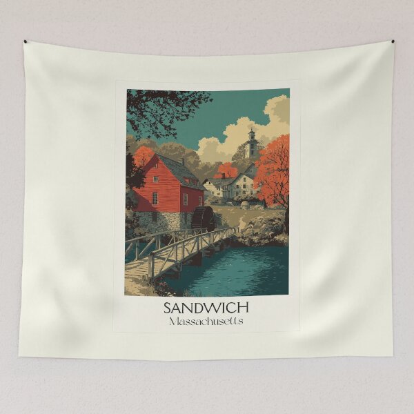 Item preview, Sandwich Massachusetts Vintage Travel Poster | Cape Cod Village Art designed and sold by TuncGK.